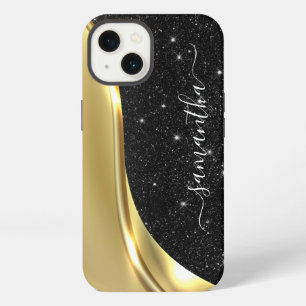 Metal Glitter Look 3-D Gold Monogramm Welle iPhone 13 Hülle