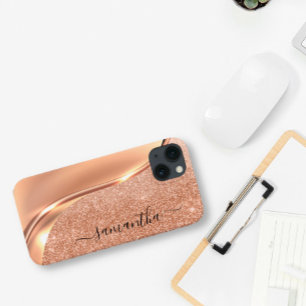 Metal Glitzer Look 3-D Rose Gold Wave Name Case-Mate iPhone Hülle