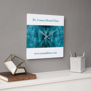 Metal Glow Blue Teeth Zahnklinik Zahnstocher Quadratische Wanduhr