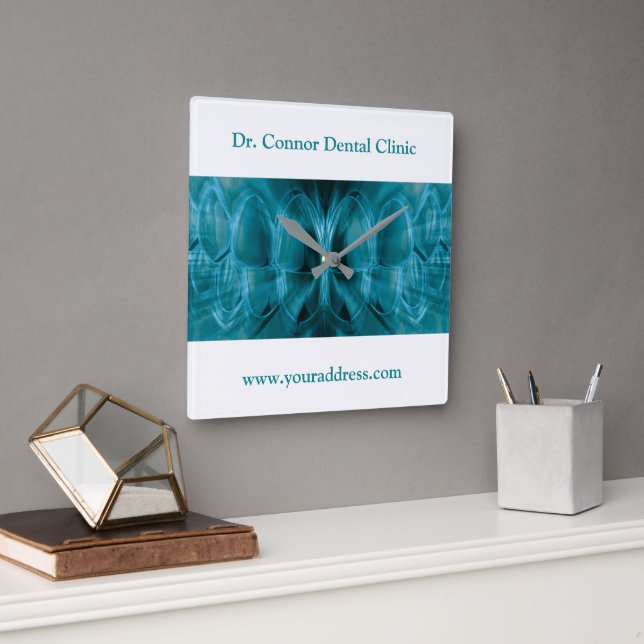 Metal Glow Blue Teeth Zahnklinik Zahnstocher Quadratische Wanduhr (Büro)