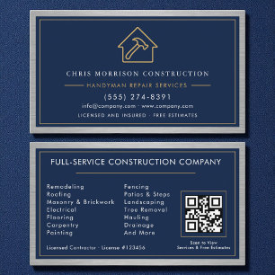Metal-Handwerker Navy Blau Gold QR-Code Visitenkarte