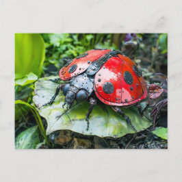 Metal Ladybug on Leaf Postkarte