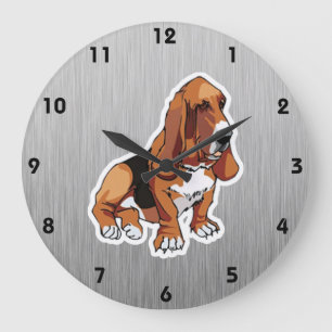 Metal look; Basset Hound Große Wanduhr