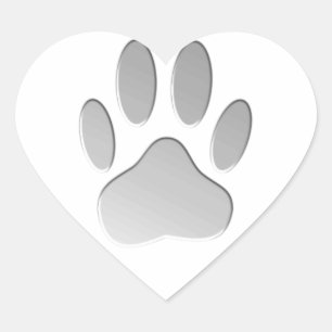 Metal-Look Dog Paw Print Herz-Aufkleber
