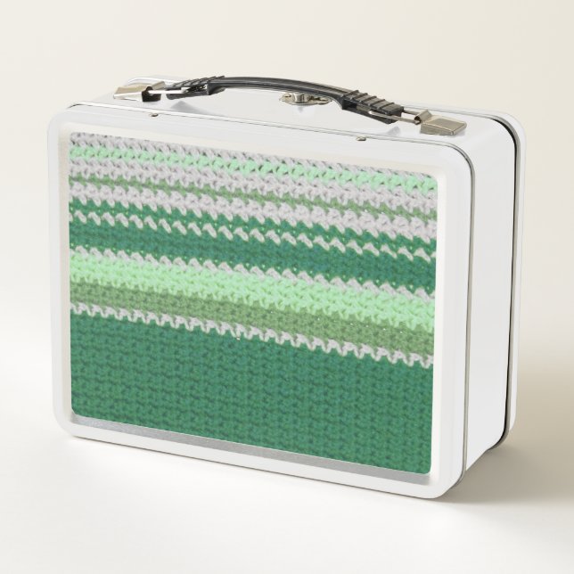 Metal Lunch Box - Crochet Green und White Strip (Rückseite)