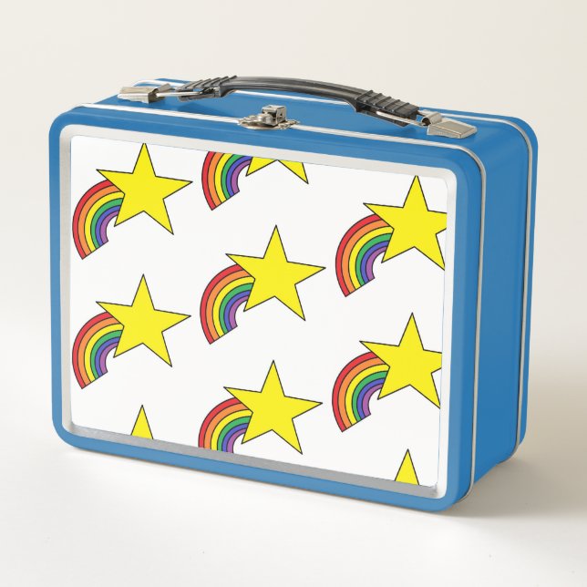 Metal Lunch Box mit gelben Sternen und Regenbogen (Vorderseite)