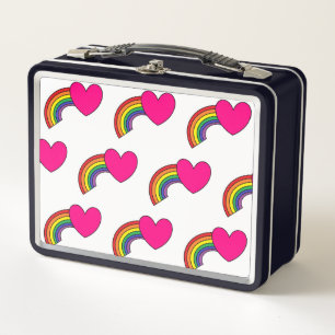 Metal Lunch Box mit Regenbogen und rosa Herzen