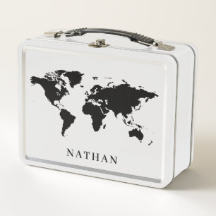 Metal Lunch Box mit World Maps und Name