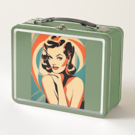 Metal Lunchbox Art Deco Button Up Girl Poster