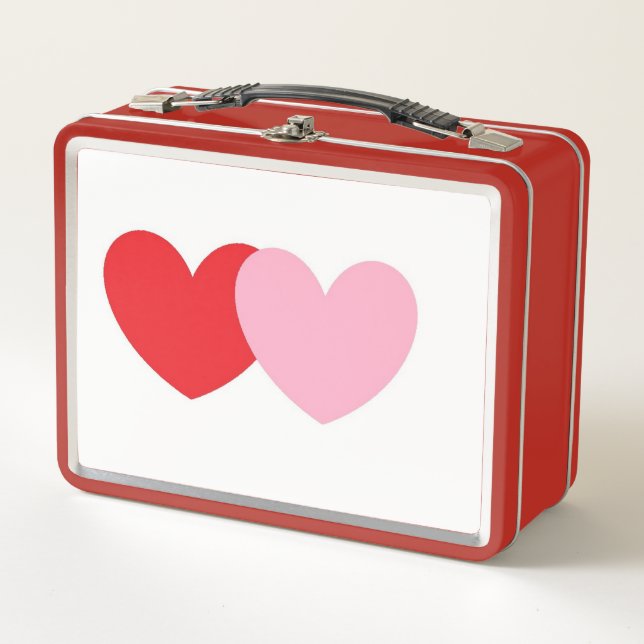 Metal-Lunchbox im Retro-Stil mit rosa und roten He Metall Brotdose (Vorderseite)