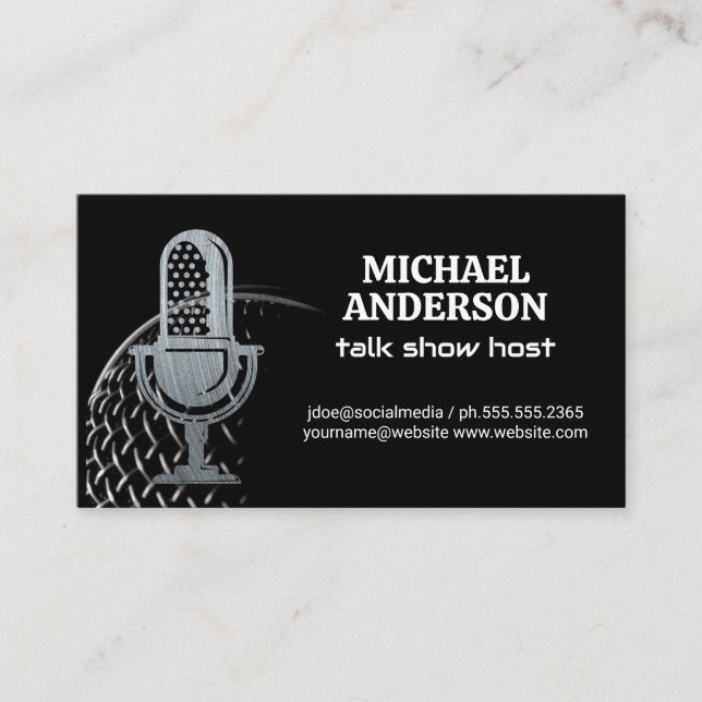 Metal-Mikrofon-Logo | Podcast Host Business Card Visitenkarte (Vorderseite)