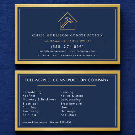 Metal Modern Handyman Navy Blue Gold Visitenkarte