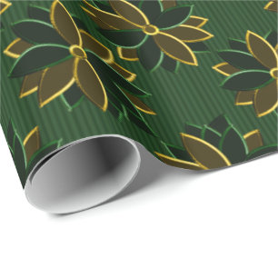 Metal Poinsettia Blume 12, Green-Gold-GIFT WRAP Geschenkpapier