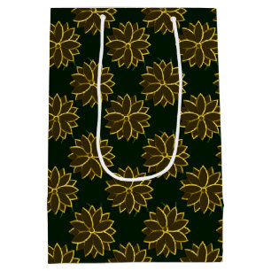 Metal Poinsettia Blume-2 Green-Gold-GIFT BAG Mittlere Geschenktüte