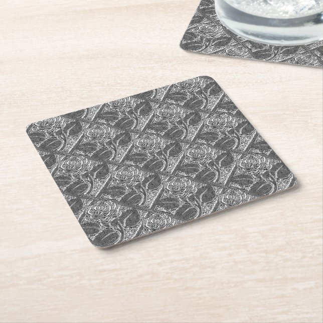 Metal-Rose-5-Silver-Untersetzer-Set Rechteckiger Pappuntersetzer (angewinkelt)