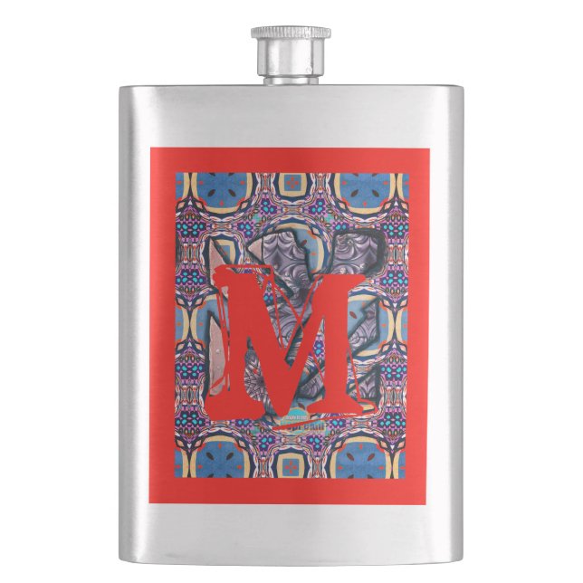 Metal-Rot-Monogramm Flachmann (Vorderseite)