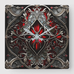 Metal Ruby Art Quadratische Wanduhr