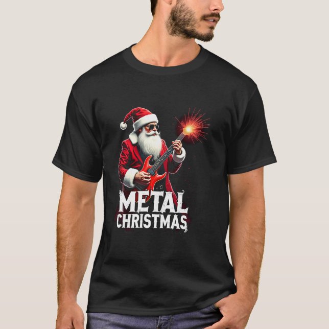 Metal Santa Claus Christmas Rock Roll Xmas Gitarre T-Shirt (Vorderseite)