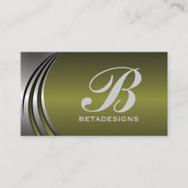 Metal silber grau, olivgrün monogramm visitenkarte