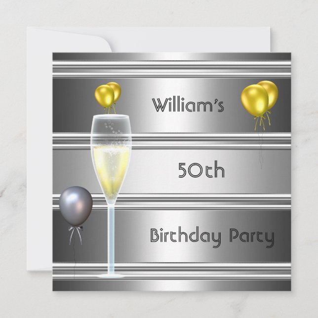 Metal Silver Black 50. Geburtstagsmenne Einladung (Vorderseite)