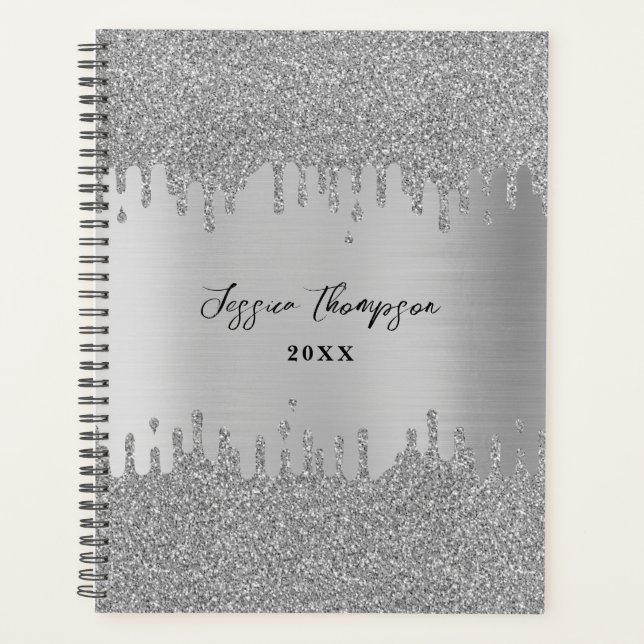 Metal Silver Gray Glitzer Tropfen Signature Script Planer (Vorderseite)