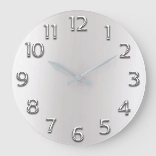 Metal Silver Gray Gray Arabic Numbers Minimalismus Große Wanduhr (Vorderseite)