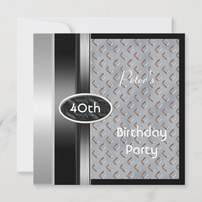 Metal Silver Mens 40. Geburtstag Bronze Man Einladung (Vorderseite)