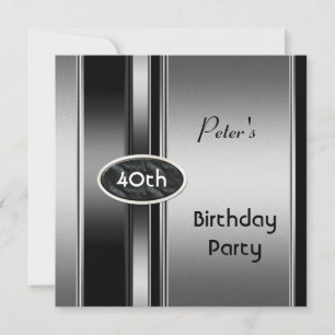 Metal Silver White Mens 40. Geburtstag Party Man Einladung