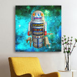 Metal-Spielzeugroboter Blase-Galaxie Vintages Retr Leinwanddruck<br><div class="desc">Ich Liebe niedlich, Retrofoten auf Vintagen, Kindheit Metall Spielzeug Windup Roboter. Hier ist einer meiner Favoriten, Set gegen einen türkisblauen Blasen-Galaxienhimmel. Mit dieser farbenfrohen, farbenfrohen Foto-Illustration-Leinwand verleihen Sie Ihrem Zimmer einen Stil. Sie können einfach diese Leinwand Wandkunst personalisieren und ich biete auch an, jedes Produkt individuell zu gestalten. Bitte schicken...</div>