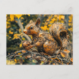 Metal Squirrel on Branch in autumn Postkarte