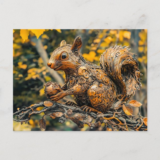 Metal Squirrel on Branch in autumn Postkarte (Vorderseite)