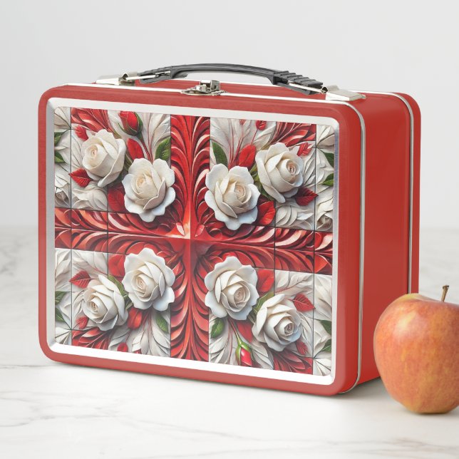 Metal Stainless Lunchbox mit englischer Rose Desig (Beispiel)