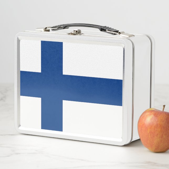 Metal Stainless Lunchbox mit finnischer Flagge (Beispiel)