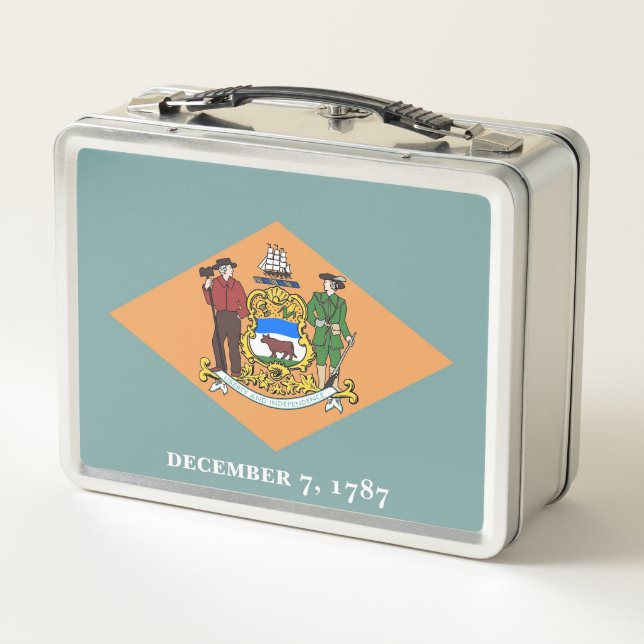 Metal Stainless Lunchbox mit Flagge von Delaware (Rückseite)