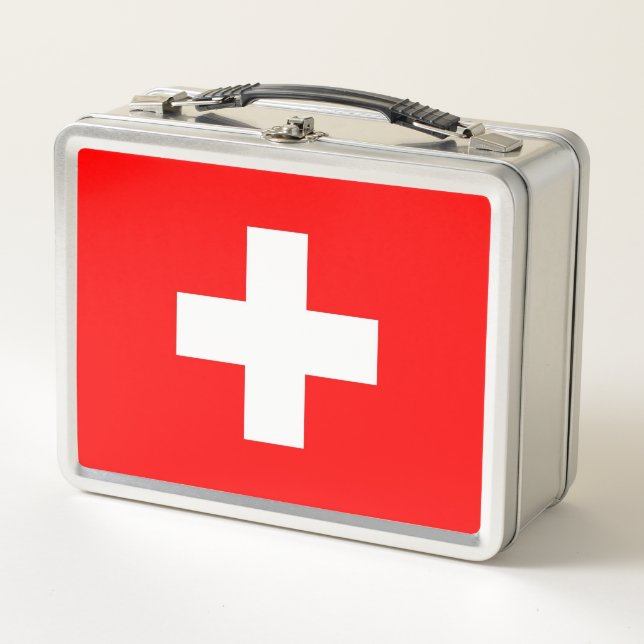 Metal Stainless Lunchbox mit Schweizer Flagge (Vorderseite)