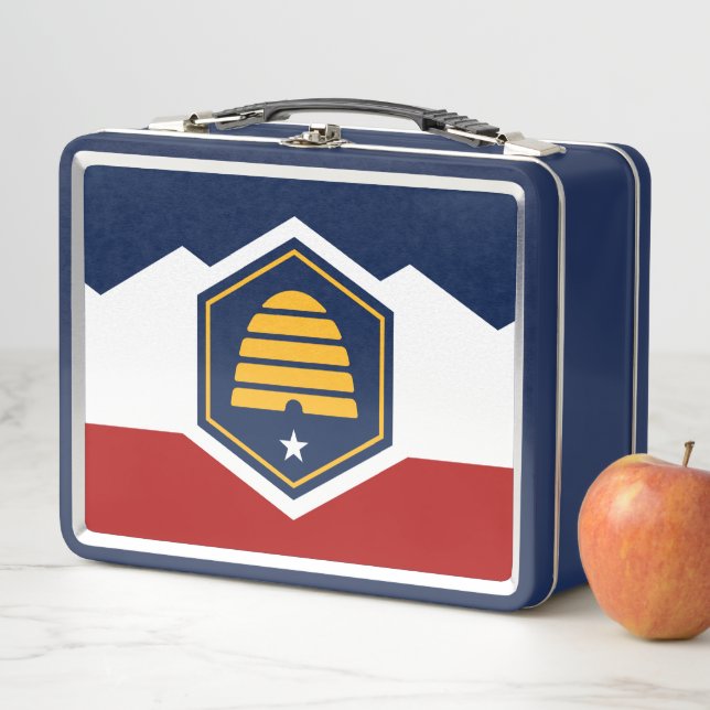Metal Stainless Lunchbox with flag of Utah, USA (Beispiel)