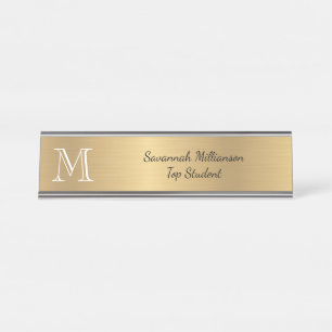 Metal Student Monogram für elegante Gold Imitate Schreibtischnamensplakette