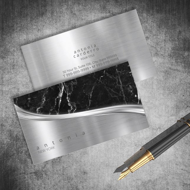 Metal und Glitzer Marmorwelle Blk Silver ID808 Visitenkarte (Von Creator hochgeladen)