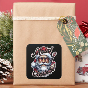 Metal-Weihnachtsrocker-Santa-Gitarrenkopf Quadratischer Aufkleber