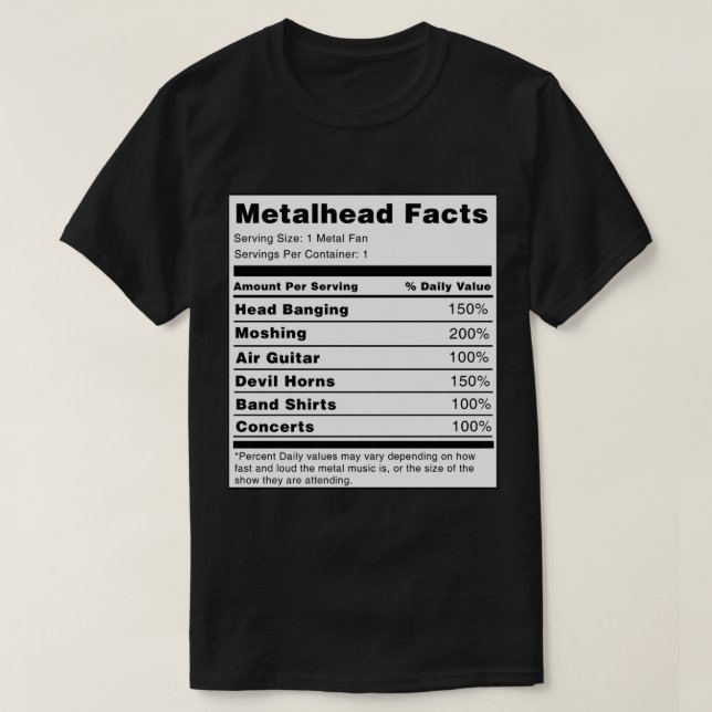 Metalhead Nutrition Fakten Sticker.png T-Shirt (Design vorne)