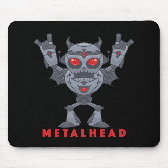 Metalhead - Schwermetall-Roboter-Teufel - mit Text Mousepad (Vorne)