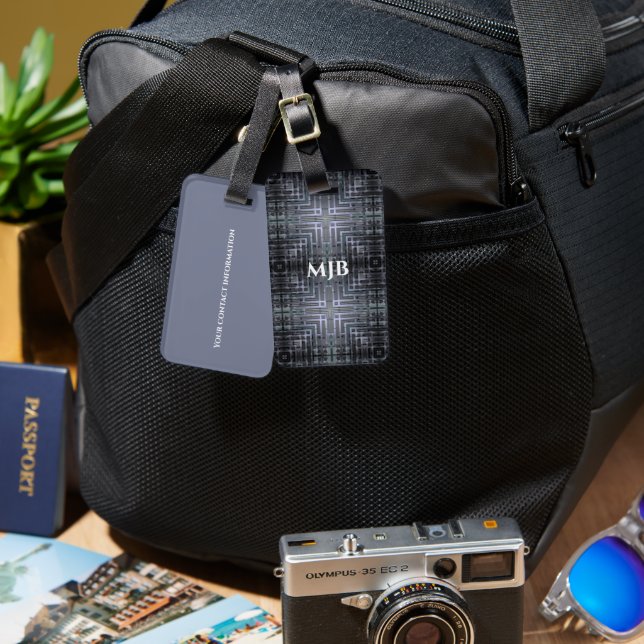 Metalic Design Sliver Gray Monogram Gepäckanhänger (Vorderseite & Rückseite)