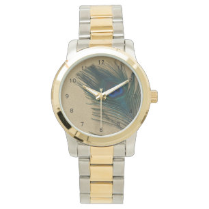 Metalic Gold Peacock Feather Armbanduhr