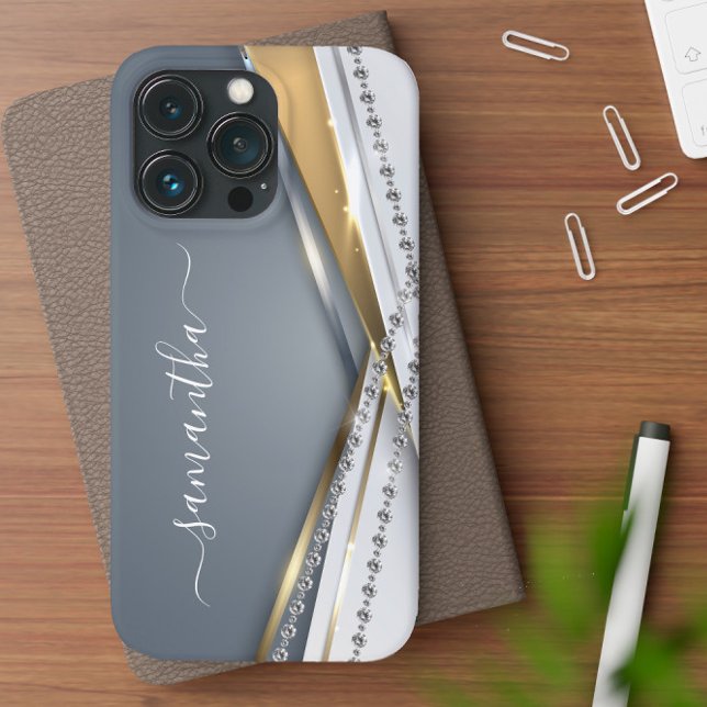 Metall-3-D-Look Kalligrafie Gold Monogram Diamond Case-Mate iPhone Hülle (Von Creator hochgeladen)