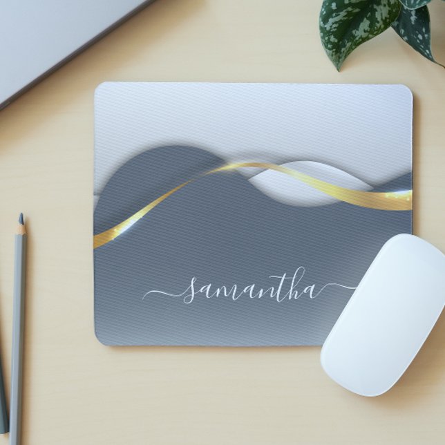 Metall-3-D-Look Kalligrafie Gold Monogram Wave Mousepad (Von Creator hochgeladen)
