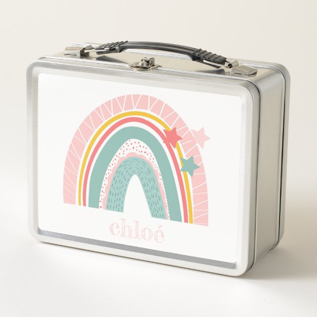 METALL LUNCHBOX: RAINBOW + STARS BROTDOSE (Vorderseite)