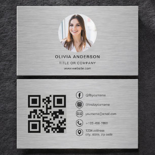 Metall-Minimalist-Foto mit QR-Code Social Media Visitenkarte