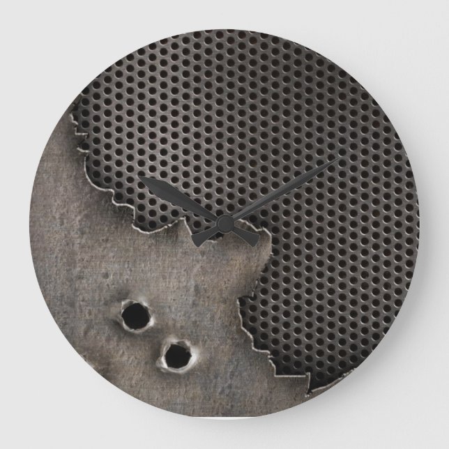 Metall mit Einschusslochhintergrund Große Wanduhr (Vorderseite)