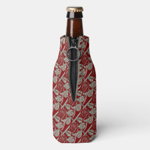 Metall-Rose-03-Rot-Silber-ZIPPERED FLASCHE COOLER Flaschenkühler