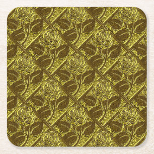 Metall-Rose-9-grünes Gold-Untersetzer-Set Rechteckiger Pappuntersetzer